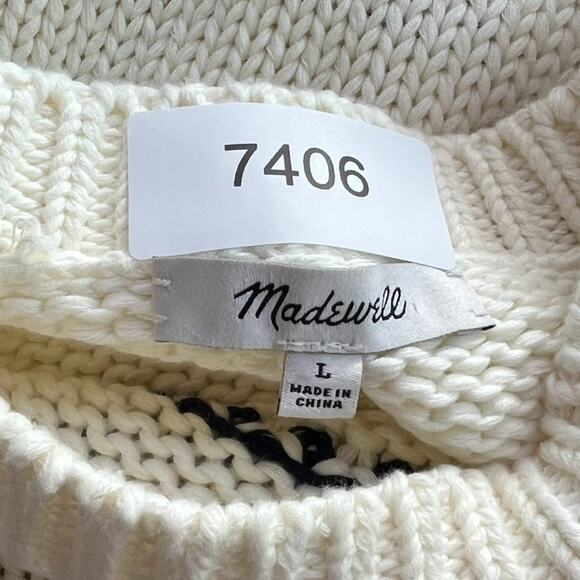 Madewell Sweater Womens Size L Textured Cotton Crewneck Ivory Navy Stripe NWT - Picture 9 of 10